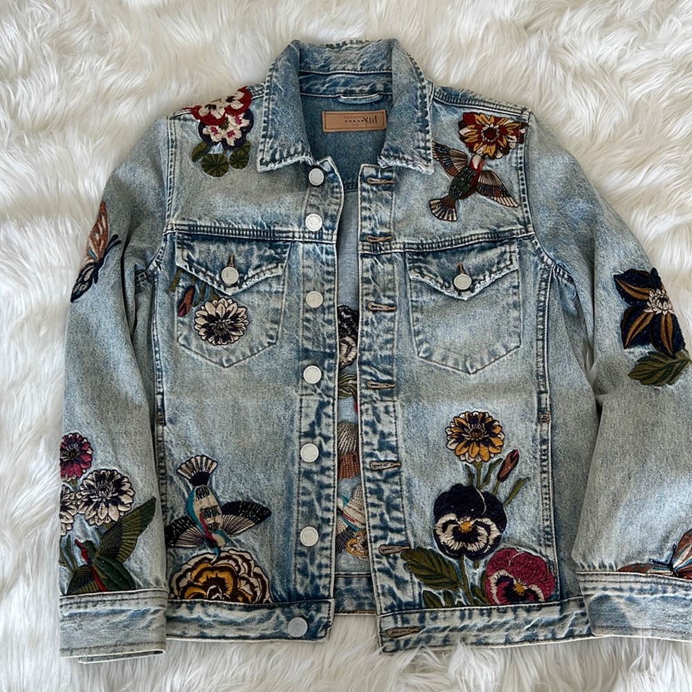 BlankNyc Denim Embroidered/Beaded Hummingbird Jacket